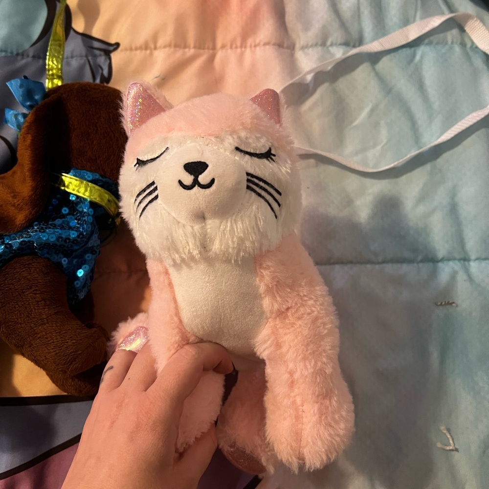 Plush stuffed pink cat purse
